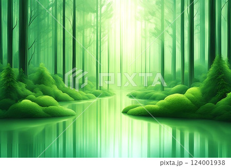 幻想的な緑色の自然背景イラスト 124001938