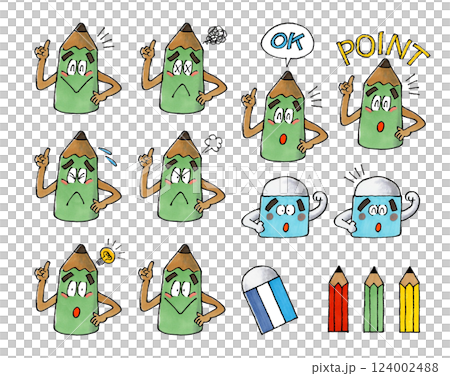 鉛筆和橡皮擦字符集 124002488