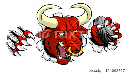 Bull Minotaur Longhorn Cow Ice Hockey Mascot Bull Minotaur Longhorn Cow Ice Hockey Mascot 124002767