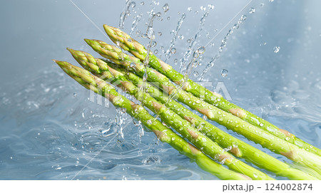 Crisp Asparagus Stalks with Water Splash Effect 124002874