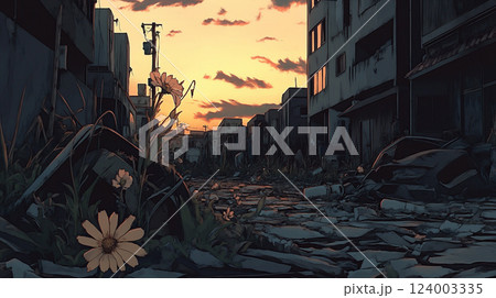 荒廃した未来都市の幻想的な風景イラスト 124003335
