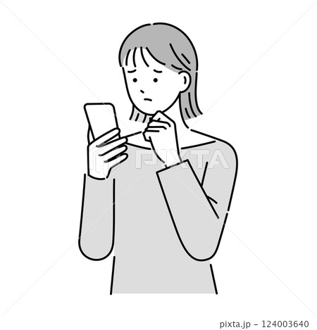 スマホを操作する困り顔の女性 スマホを操作する困り顔の女性 124003640