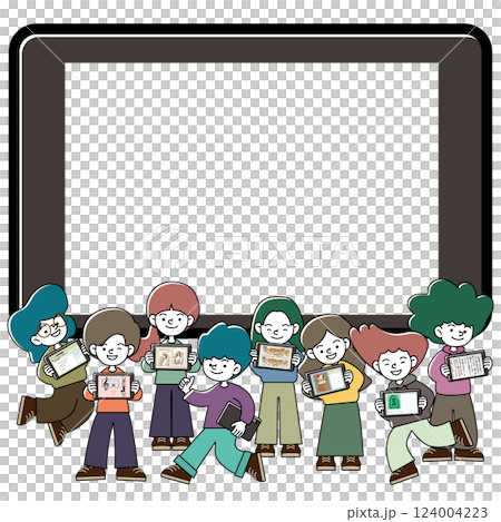 タブレット学習を楽しむこどもたちのベクターイラストセット タブレット学習を楽しむこどもたちのベクターイラストセット 124004223