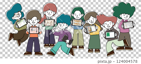 兒童享受平板電腦學習的向量插圖集 124004578