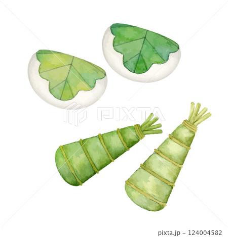 水彩手書きの柏餅とちまきのイラスト 124004582