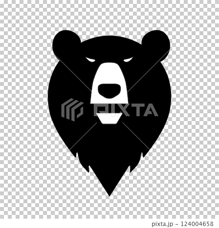 Bear warning sign, map pin icon, wild animal, black and white Bear warning sign, map pin icon, wild animal, black and white 124004658