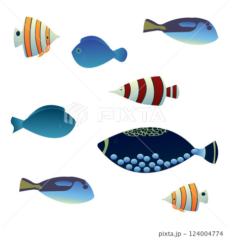 Set with exotic fish. Vector illustration isolated on white background. 124004774