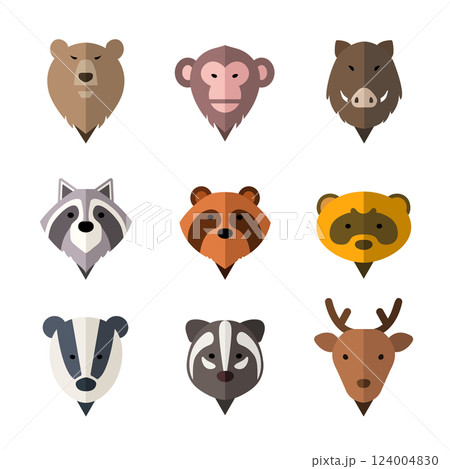 野生動物注意マーク・地図用ピンアイコンのセット　カラー 124004830