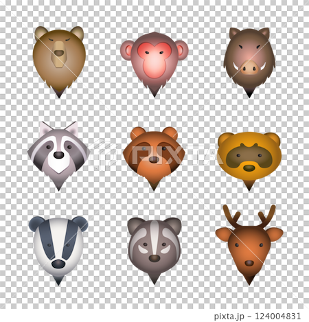 Wild animal warning mark / map pin icon set in color Wild animal warning mark / map pin icon set in color 124004831