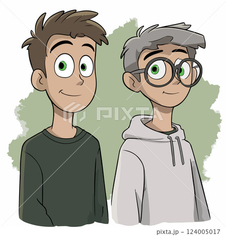 Cartoon of Two Boys Cartoon of Two Boys 124005017