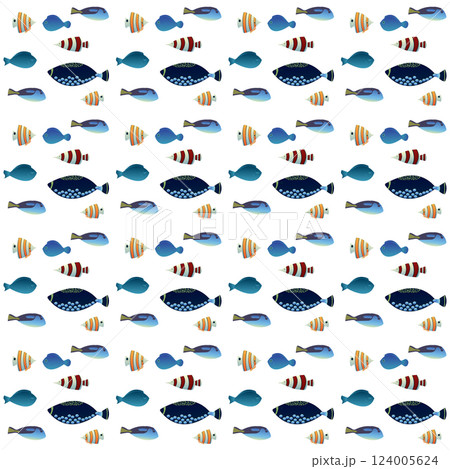 Exotic fish in flat style. Seamless pattern....のイラスト素材 [124005624] - PIXTA