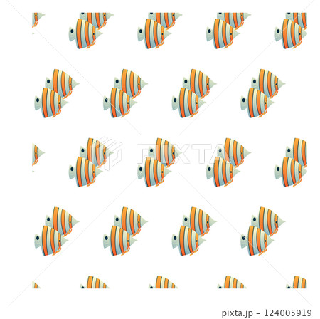 Exotic fish in flat style. Seamless pattern. Vector illustration. 124005919