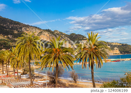 Coastline of Mediterranean sea in Menton, French Riviera, France 124006199