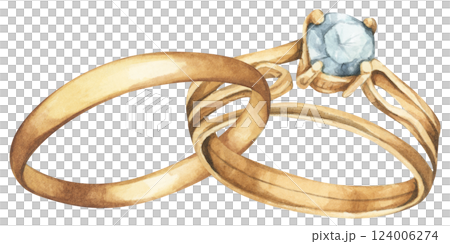Watercolor Diamond Ring. Luxury Wedding Jewelry Illustration for Invitations & Decor 124006274