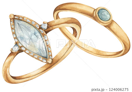 Watercolor Diamond Ring. Luxury Wedding Jewelry Illustration for Invitations & Decor 124006275