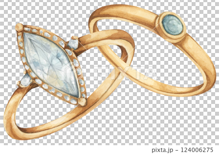 Watercolor Diamond Ring. Luxury Wedding Jewelry Illustration for Invitations & Decor 124006275