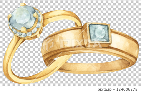 Watercolor Diamond Ring. Luxury Wedding Jewelry Illustration for Invitations & Decor 124006278
