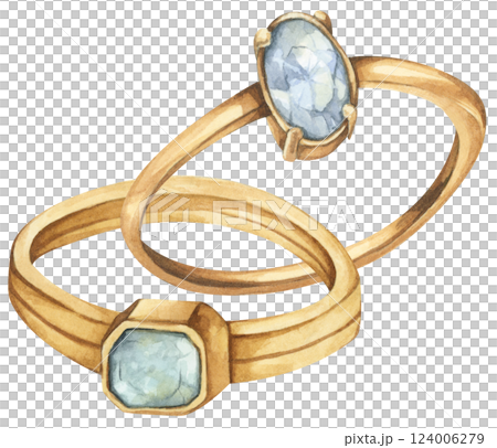 Watercolor Diamond Ring. Luxury Wedding Jewelry Illustration for Invitations & Decor Watercolor Diamond Ring. Luxury Wedding Jewelry Illustration for Invitations & Decor 124006279