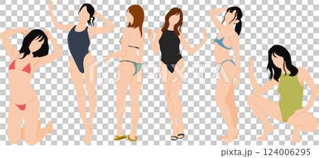 Illustration set of a woman in a posing swimsuit Illustration set of a woman in a posing swimsuit 124006295