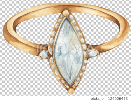 Watercolor Diamond Ring. Luxury Wedding Jewelry Illustration for Invitations & Decor 124006458