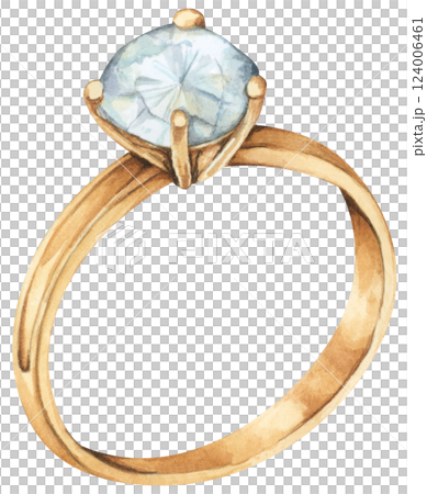 Watercolor Diamond Ring. Luxury Wedding Jewelry Illustration for Invitations & Decor 124006461