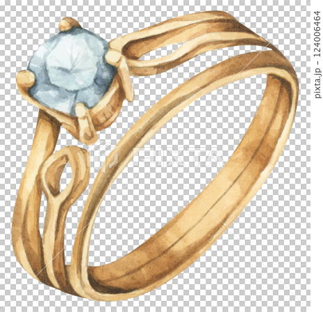 Watercolor Diamond Ring. Luxury Wedding Jewelry Illustration for Invitations & Decor 124006464