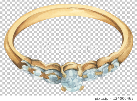 Watercolor Diamond Ring. Luxury Wedding Jewelry Illustration for Invitations & Decor 124006465