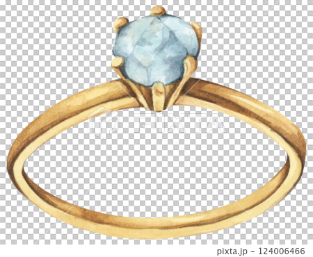 Watercolor Diamond Ring. Luxury Wedding Jewelry Illustration for Invitations & Decor 124006466