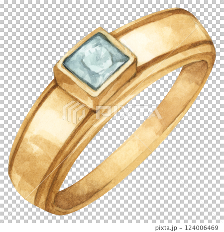 Watercolor Diamond Ring. Luxury Wedding Jewelry Illustration for Invitations & Decor 124006469