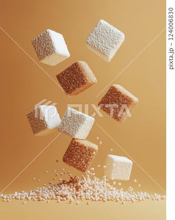 A Deliciously Dramatic Culinary Scene Featuring Floating Sugar Cubes Dusted with Powdered Sugar, Elegantly Done A Deliciously Dramatic Culinary Scene Featuring Floating Sugar Cubes Dusted with Powdered Sugar, Elegantly Done 124006830