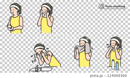 Woman washing her face, set, variations Woman washing her face, set, variations 124008360