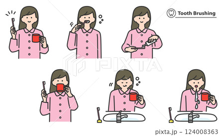 歯みがきする女性 セット、バリエーション 歯みがきする女性 セット、バリエーション 124008363
