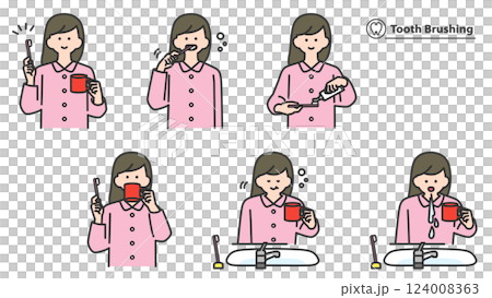 歯みがきする女性 セット、バリエーション 歯みがきする女性 セット、バリエーション 124008363