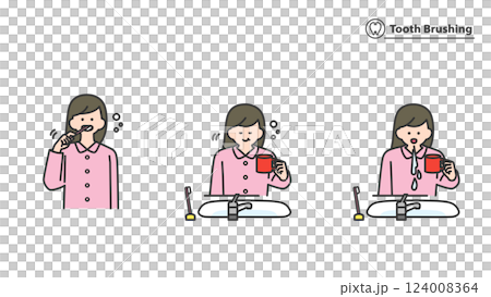 Woman brushing her teeth, set, variations 124008364