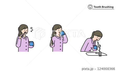 歯みがきする女性 セット、バリエーション 歯みがきする女性 セット、バリエーション 124008366