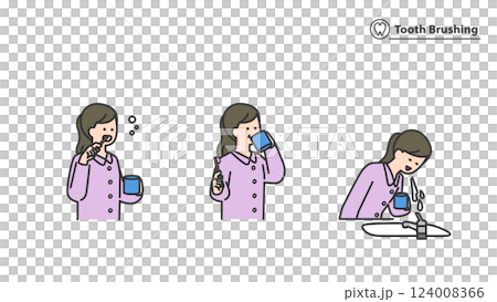 歯みがきする女性 セット、バリエーション 歯みがきする女性 セット、バリエーション 124008366