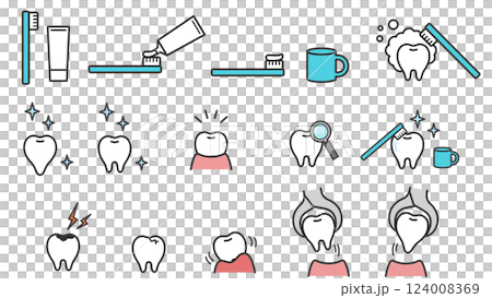刷牙和牙齒護理插圖集 124008369
