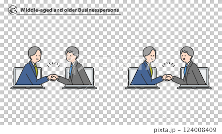 Middle-aged business people shaking hands online Middle-aged business people shaking hands online 124008409