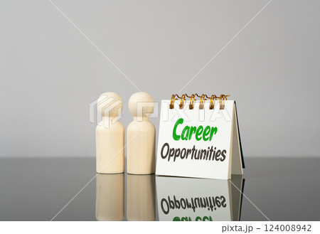 Career opportunities on a notebook and figures of people. New steps to advancement. Career plans Career opportunities on a notebook and figures of people. New steps to advancement. Career plans 124008942