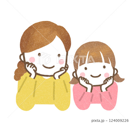 頬杖をつく親子 124009226