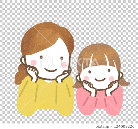 頬杖をつく親子 124009226