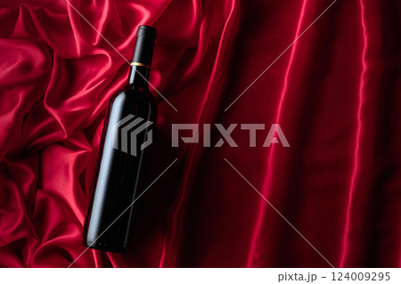 Bottle of red wine on a satin background. Bottle of red wine on a satin background. 124009295