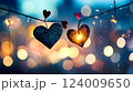 Magical hearts floating in a dreamy atmosphere create a warm and romantic ambiance on a serene evening 124009650