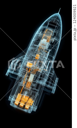 Detailed view of a futuristic spacecraft design showcasing internal structures and advanced technology 124009921