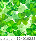 Seamless watercolor pattern for St Patrick's day, green Irish clovers 124010288