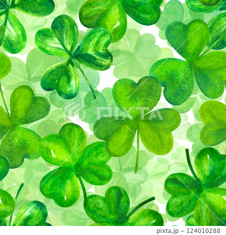 Seamless watercolor pattern for St Patrick's day, green Irish clovers 124010288