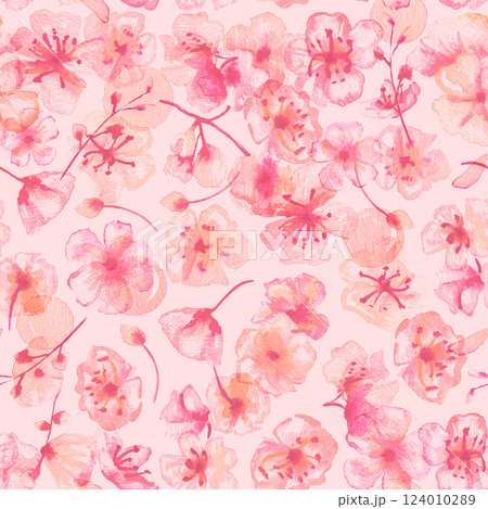 Spring watercolor seamless pattern. Watercolour florals. Pink flowers Spring watercolor seamless pattern. Watercolour florals. Pink flowers 124010289