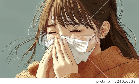 花粉症に悩む女性	 124010338