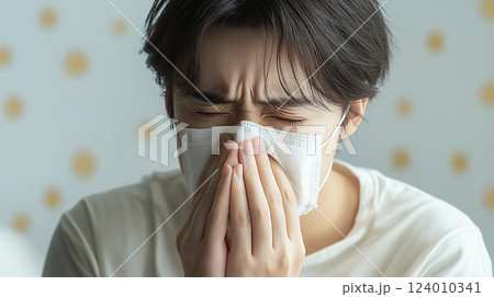 花粉症に悩む男性	 124010341