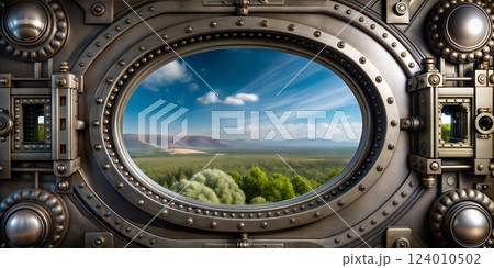 Retro Industrial Metal Door with Riveted Design 124010502